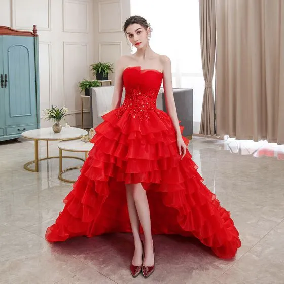 Affordable Red Bridal Wedding Dresses 2020 Ball Gown Strapless ...