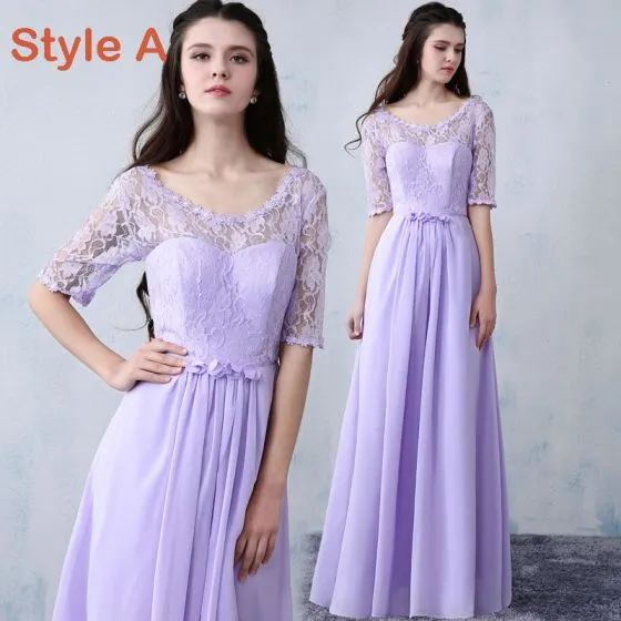 Modest / Simple Lavender Chiffon Bridesmaid Dresses 2019 A-Line ...