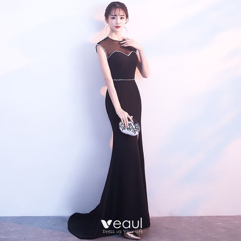 Sexy Black Evening Dresses 2017 Trumpet / Mermaid Sequins Split Front ...