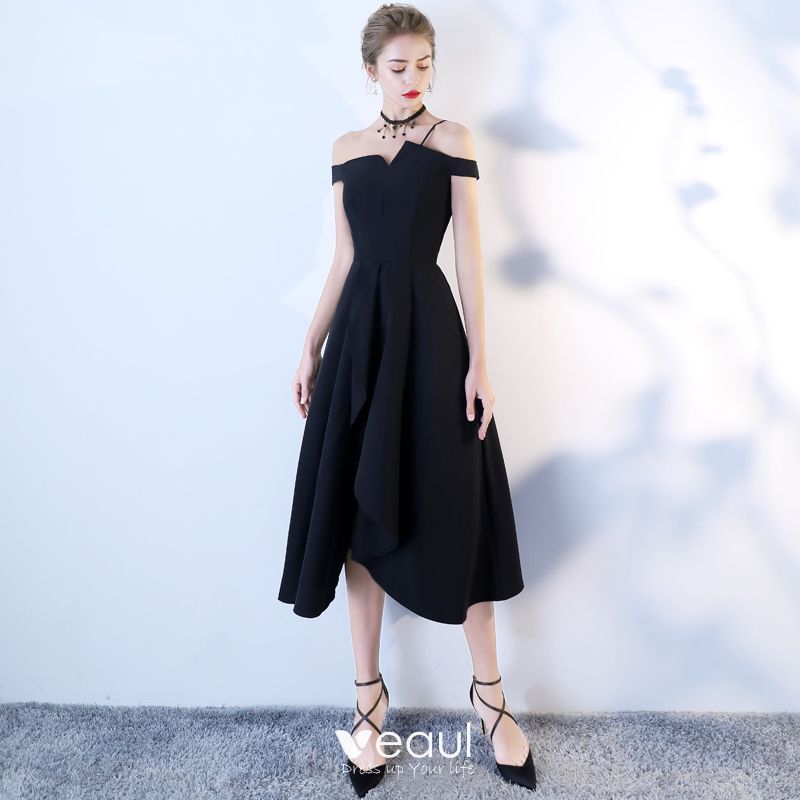 black off the shoulder knee length dress