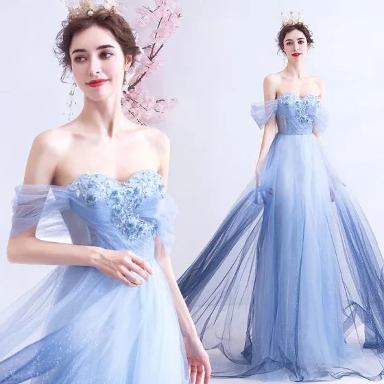 Charming Gradient-Color Sky Blue Evening Dresses 2020 A-Line / Princess ...