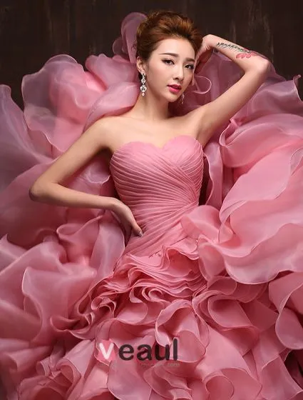 Amazing Sweetheart Sleeveless Cascading Ruffle Organza Prom Dress