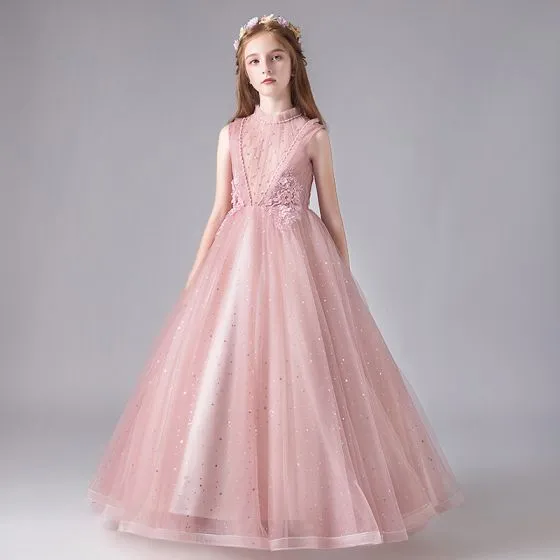 Vintage / Retro Pearl Pink See-through Birthday Flower Girl Dresses ...