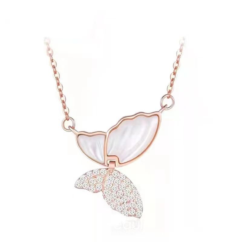 Rose Gold Cupchain Diamante Butterfly Necklace in 2023