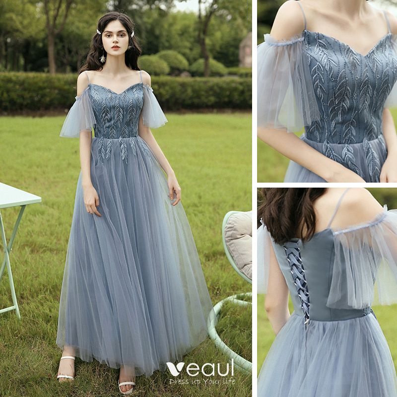 Affordable Ocean Blue Bridesmaid Dresses 2021 A-Line / Princess ...