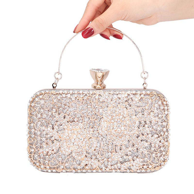 Chic / Beautiful Silver Square Clutch Bags 2020 Metal Rhinestone