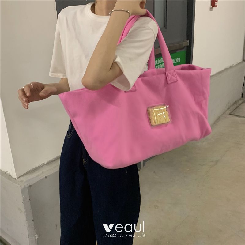 Modest / Simple Candy Pink Suede Shopping Bag Shoulder Bags 2021