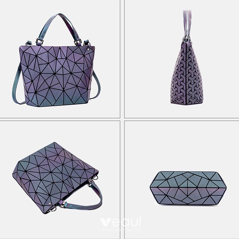 3-piece Multi-Colors Luminous Geometric Square Messenger Bag Shoulder Bags  Purse 2021 PU Holographic Reflective Women's Bags