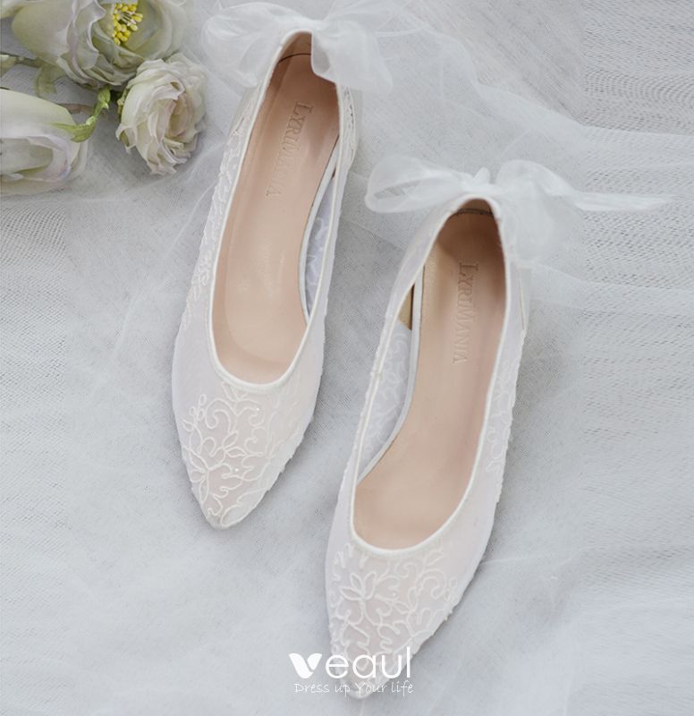 Classy Ivory Wedding Shoes 2020 Tulle 
