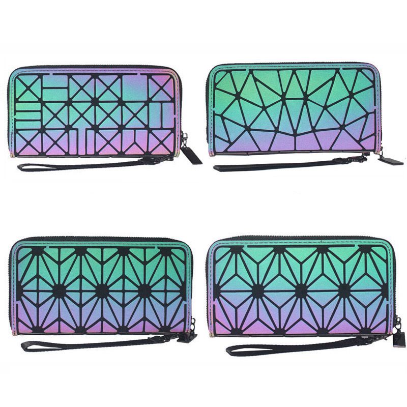 Fashion Multi-colors Luminous Geometric Square Wallet 2021 PU Reflective Holographic