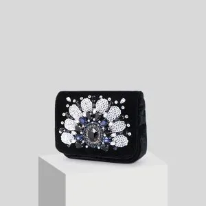 Chic / Beautiful Black Suede Pearl Rhinestone Sequins Clutch Bags 2019