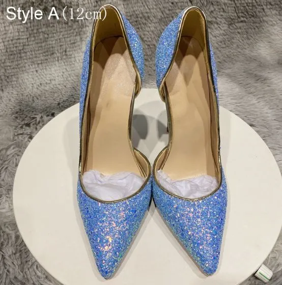 Sparkly Sky Blue Sequins Cocktail Party Evening Party Womens Shoes 2021 ...