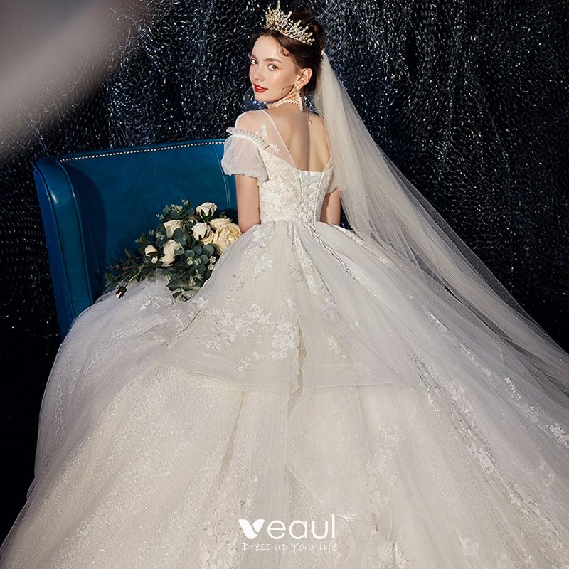 High-end Ivory Wedding Dresses 2020 Ball Gown V-Neck Beading Pearl ...