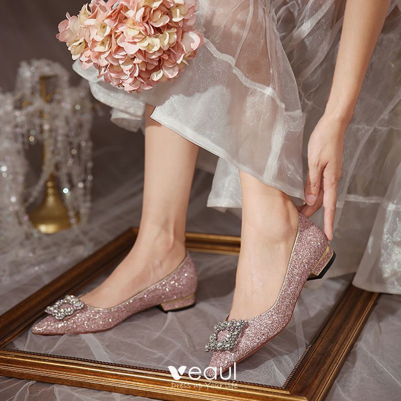  Women's Closed Pointed Toe Pumps Glitter Rhinestone Backless  Heels Bowknot Low Kitten Heeled Sandals Wedding Summer Dress Shoes