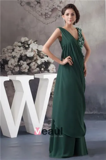 2015 Elegant V-neck Appliques Sequins Ruffles Long Dress Green Mother ...