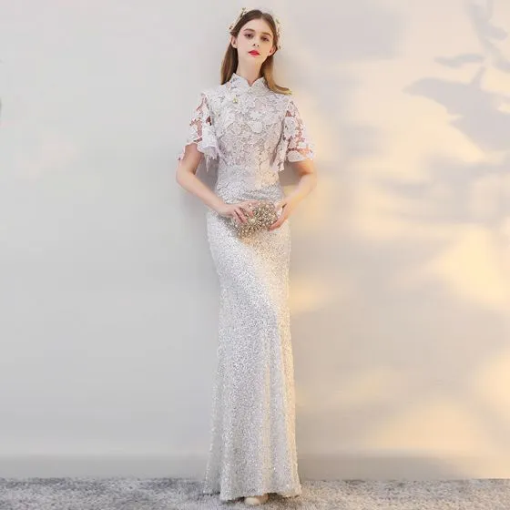 Chinese Style Beach Wedding Dresses 2017 White Trumpet Mermaid