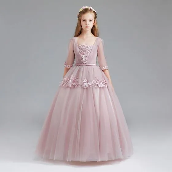 Vintage Blushing Pink Flower Girl Dresses 2017 Ball Gown Square ...