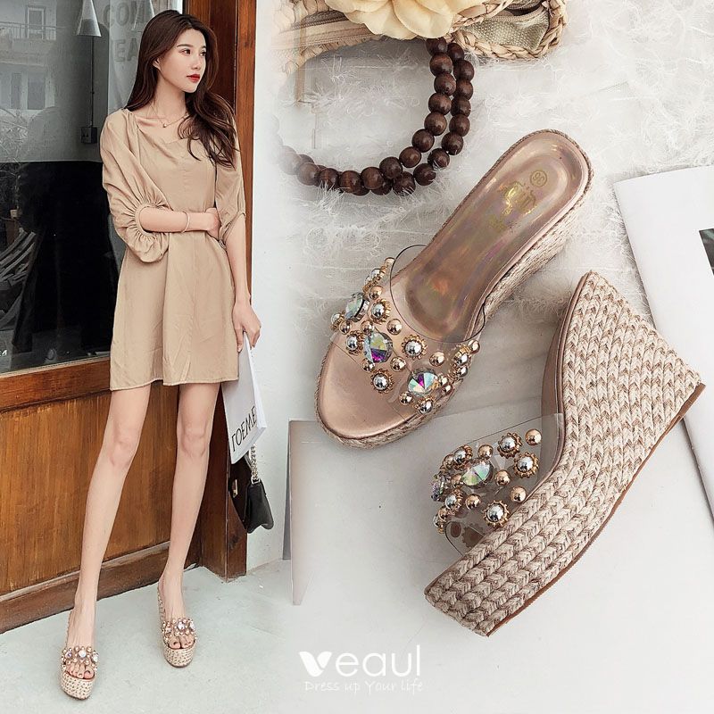 gold wedge sandals outfit