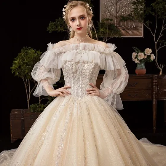 Victorian Style Champagne Wedding Dresses 2019 Ball Gown Off-The ...