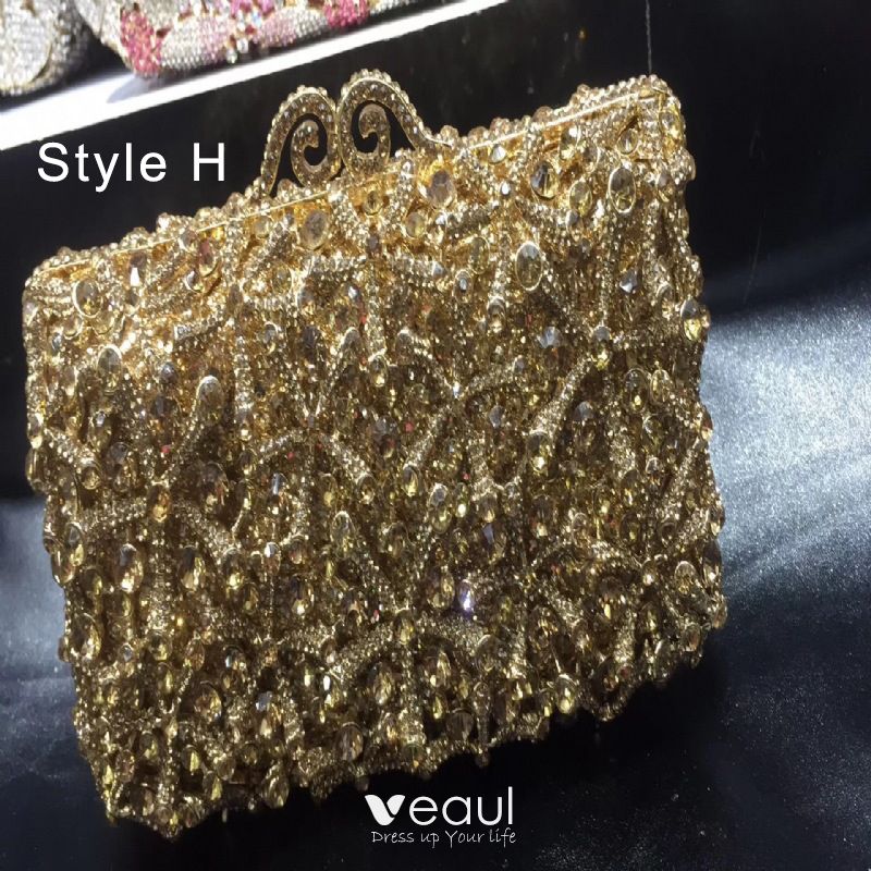Vvsha Women purses and handbags luxury designer Clutch Bag 2022 new  Rhinestone Banquet Gold Evening Ba…