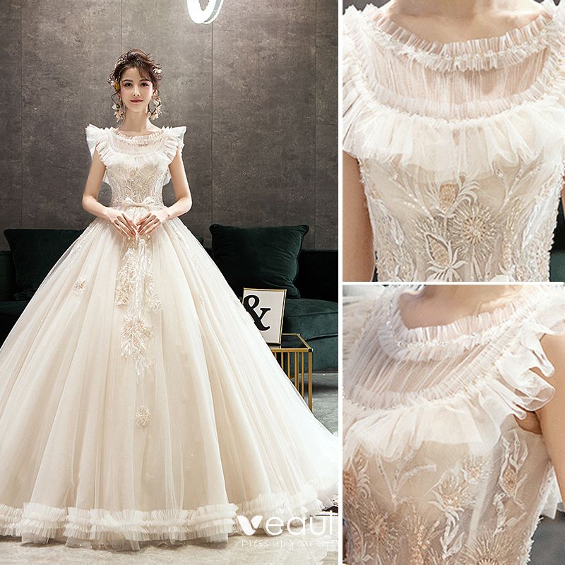 Audrey Hepburn Style Champagne Wedding Dresses 2019 ALine