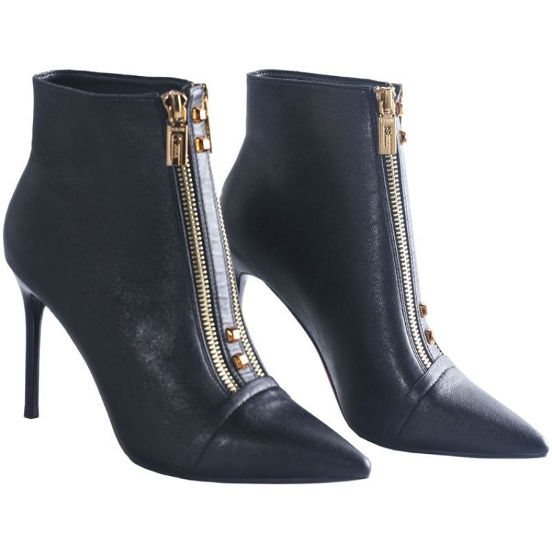 Women Winter New Stylish Pointed Toe Stiletto Rivet Patent Leather Ankle Boots 