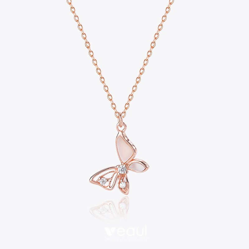 Rose Gold Cupchain Diamante Butterfly Necklace in 2023