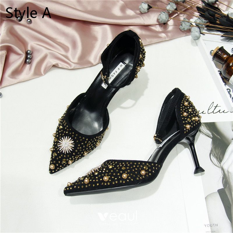 black evening shoes with pearls