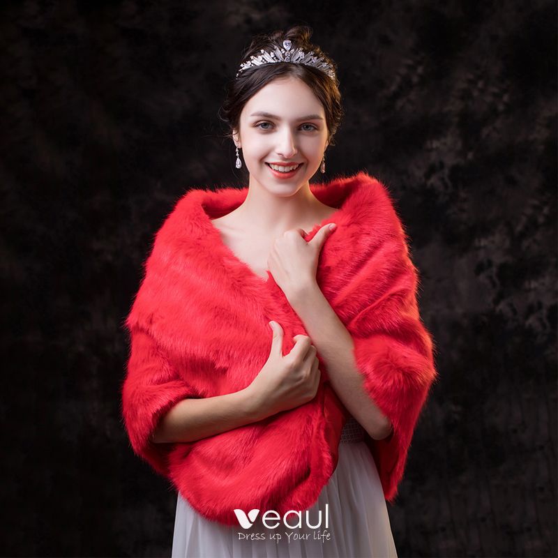 Classic Elegant Red shawl 2020 Winter Polyester Shoulders Wedding Evening Party Prom Shawls Accessories