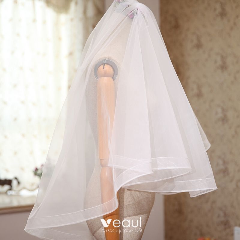 Modest / Simple White Wedding Short Tulle Wedding Veils 2019