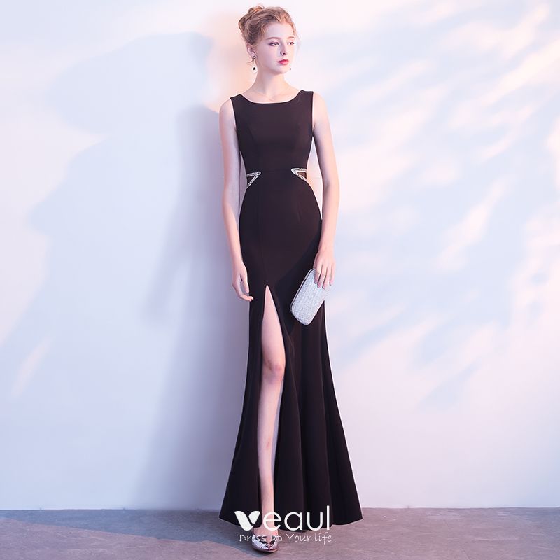 Elegant Black Evening Dresses 2018 Trumpet / Mermaid Sequins Split ...