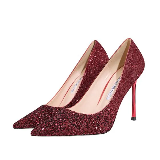 Sparkly Burgundy Sequins Wedding Shoes 2020 10 cm Stiletto Heels ...