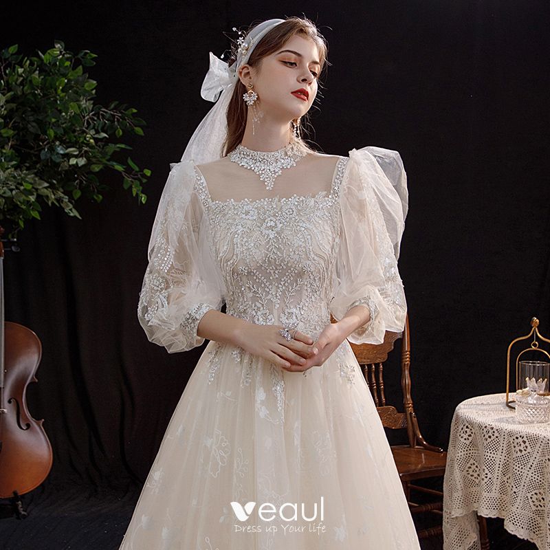 Victorian Style Champagne Outdoor / Garden Wedding Dresses 2021 A-Line ...