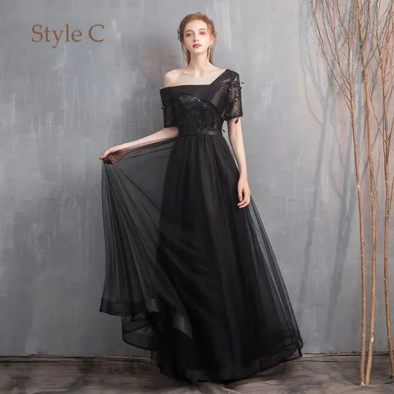 Affordable Black Bridesmaid Dresses 2020 A-Line / Princess Appliques ...