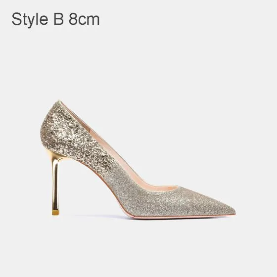 Sparkly Champagne Gold Glitter Sequins Evening Party Pumps 2021 Leather ...