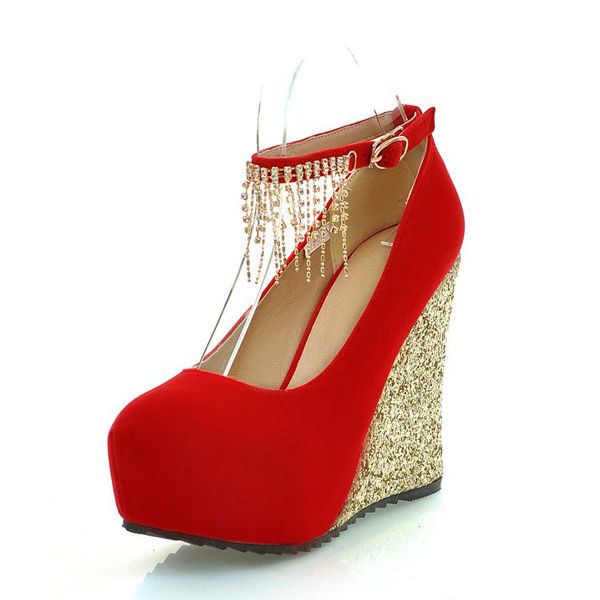 Beautiful Red Wedges Shoes Party Shoes With Tassel