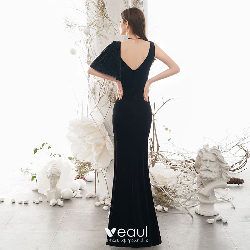 Sexy Black Evening Dresses 2020 Trumpet / Mermaid Deep V-Neck 1/2 ...