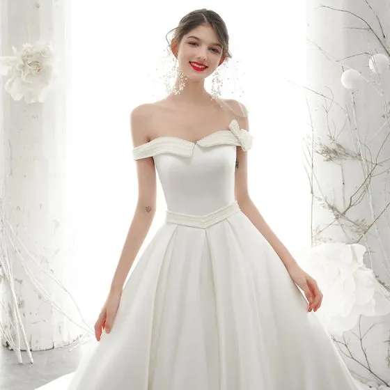 High-end Ivory Satin Wedding Dresses 2020 A-Line / Princess Off-The ...