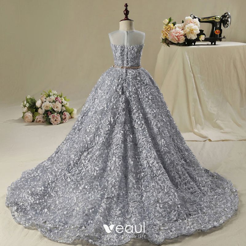 Chic Beautiful Church Wedding Party Dresses 2017 Flower Girl Dresses Sky  Blue Ball Gown