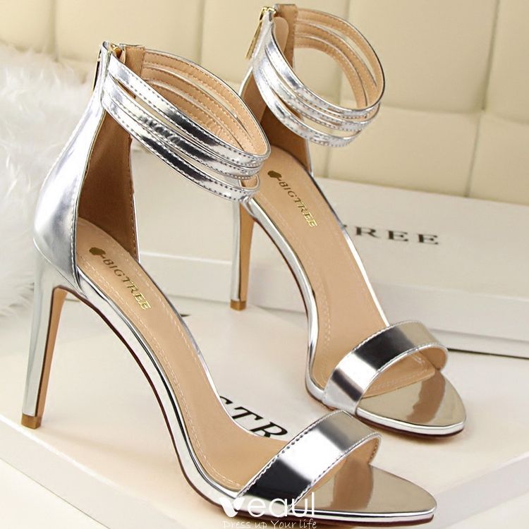 silver 3 inch heels for wedding