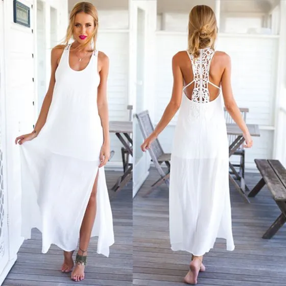 Sexy White Chiffon Summer Beach Maxi Dresses 2018 Sheath / Fit ...