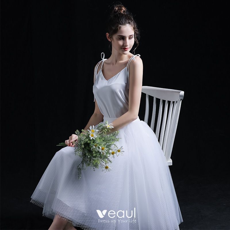 2 Piece Affordable White Summer Short Wedding Dresses 2020 Ball Gown Spaghetti Straps Sleeveless Backless Ruffle 2 Piece Affordable White Summer Short Wedding Dresses 2020 Ball Gown Spaghetti Straps Sleeveless Backless Ruffle