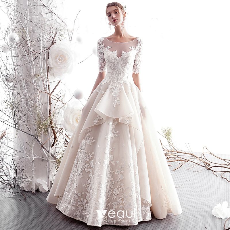 Luxury   Gorgeous Champagne Wedding Dresses 2019 A-line   Princess 