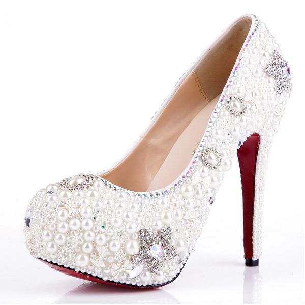 white pearl shoes heels