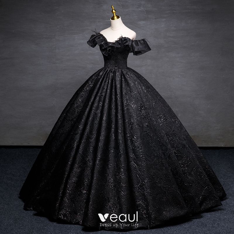 Elegant Black Printing Tassel Prom Dresses 2023 Ball Gown Off-The ...