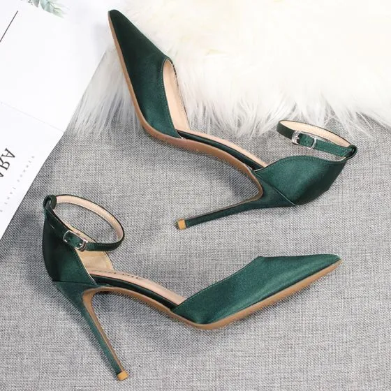 Chic / Beautiful Dark Green Satin Prom Womens Sandals 2020 Ankle Strap ...