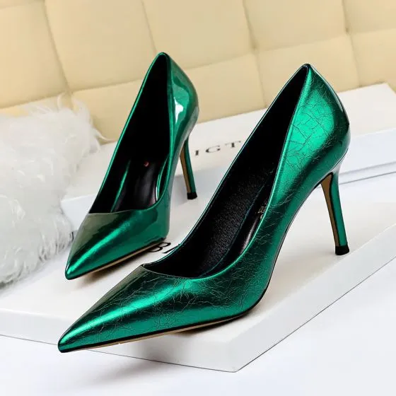 green pointy pumps