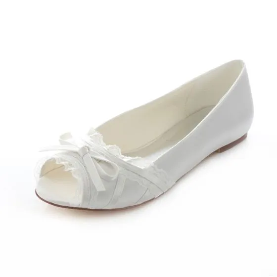 Elegant Flat Bridal Shoes White Wedding 
