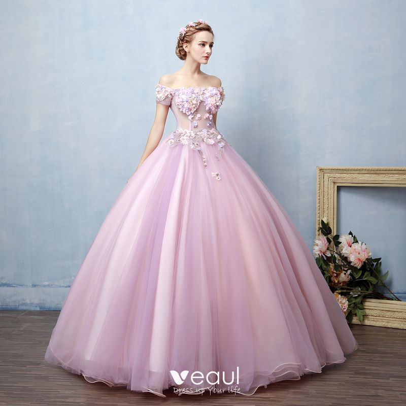 Illusion Blushing Pink See-through Prom Dresses 2019 Ball Gown  Off-The-Shoulder Short Sleeve Appliques