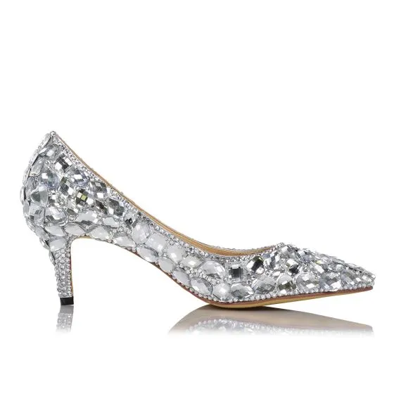 silver evening shoes with rhinestones